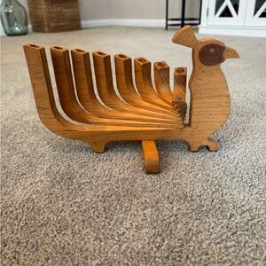 Vintage Wooden peacock MCM candle holder